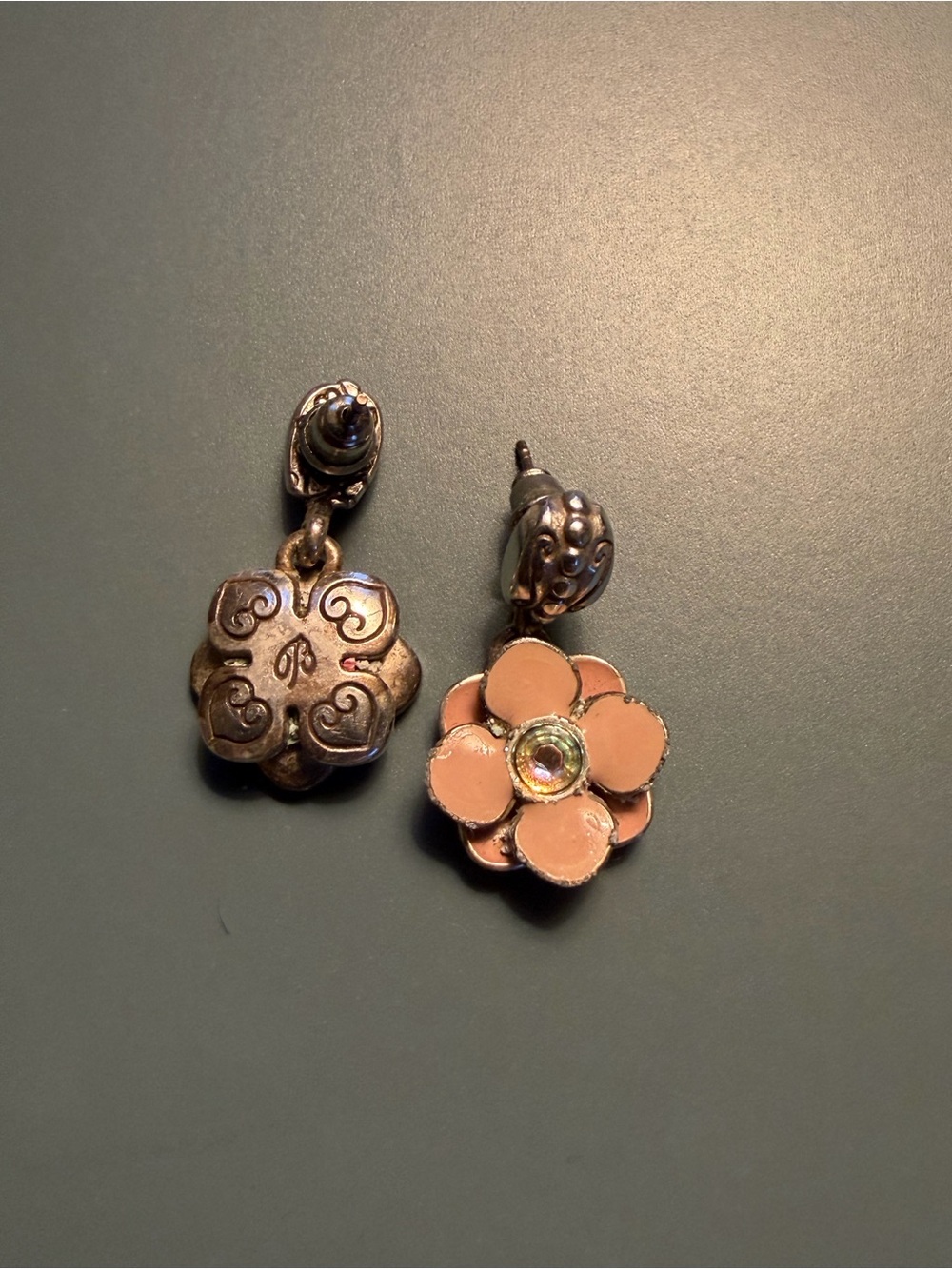 Brighton Peach Enamel Flower Charm with Aurora Crystal Center - Picture 3 of 5